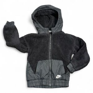 Nike Fleece Sherpa Hoodie Jacket Black Zip-Up Streetwear Style Youth small